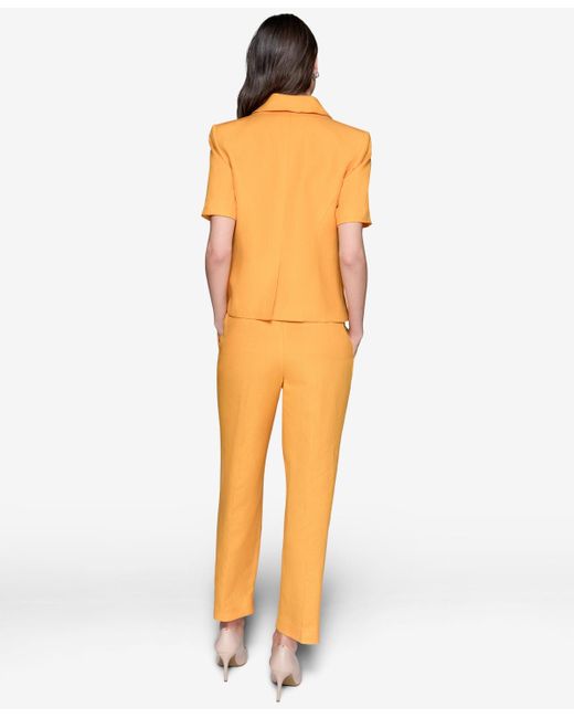 Karl Lagerfeld Orange Linen-blend Short-sleeve Double-breasted Jacket