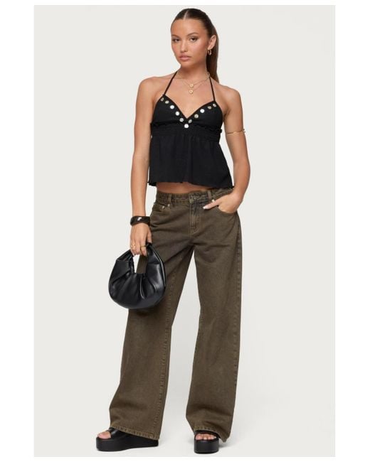 Edikted Black Textured Iridescent Babydoll Halter Top