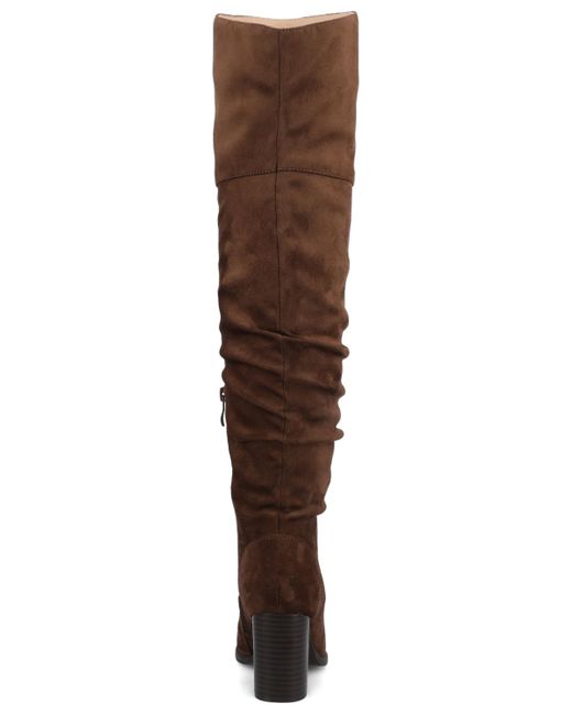 Journee Collection Brown Kaison Stacked Heel Over The Knee Boots