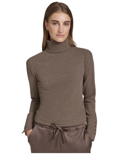 Marc New York Brown Andrew Marc Sport Metallic Ribbed Turtleneck Top