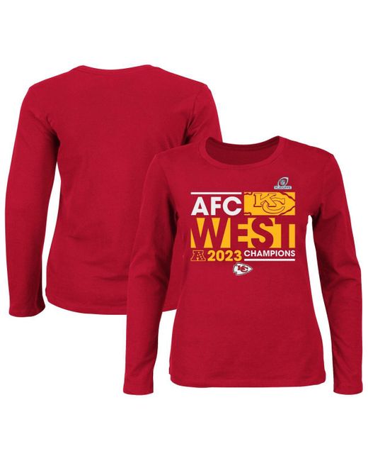 Fanatics Red Kansas City Chiefs 2023 Afc West Division Champions Plus Size Conquer Long Sleeve Crew Neck T-shirt