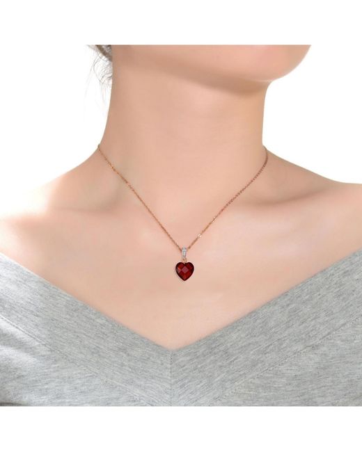 Genevive Jewelry Red Sterling Silver Cubic Zirconia Heart Shape Necklace