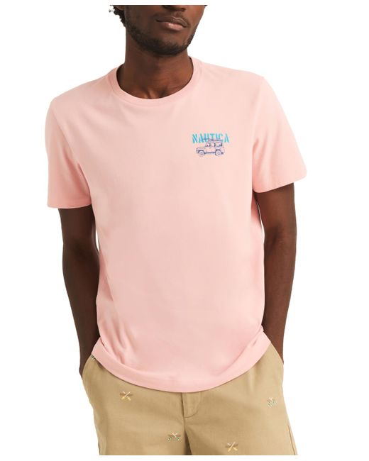 Nautica Pink 'remotely Working' Short Sleeve Crewneck Back Graphic Tee for men
