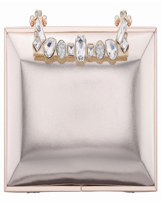 Nina Gray Crystal Handle Lift Lock Clutch