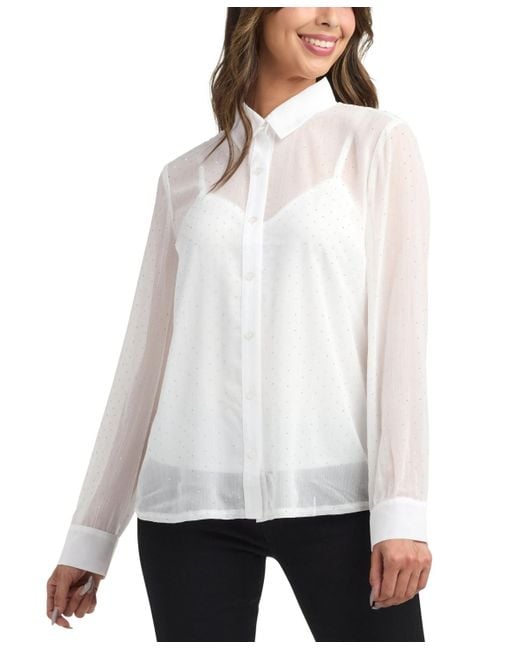 Bcx White Studded Chiffon Long Sleeves Shirt