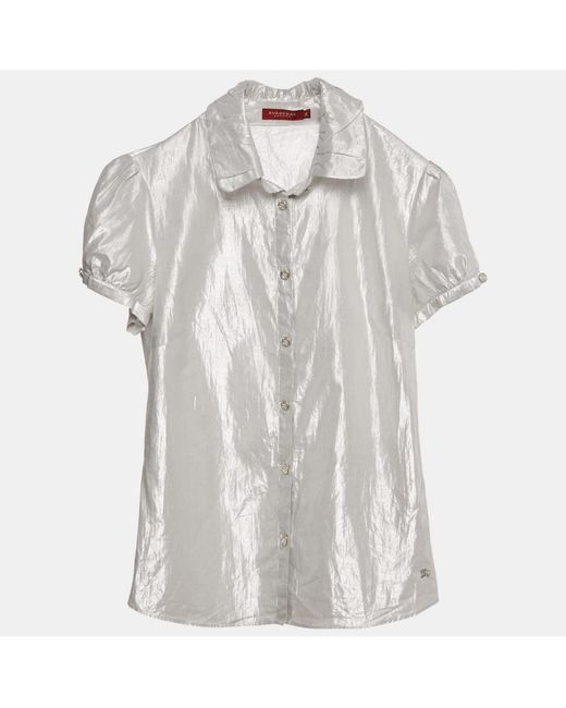 Pre-owned Burberry White London Lamé Button Front Shirt