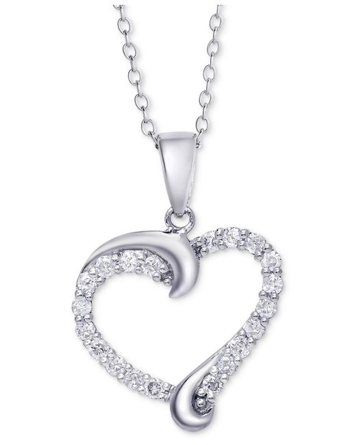 Macy's Metallic Diamond Swirl Heart Pendant Necklace (1/2 Ct. T.w.