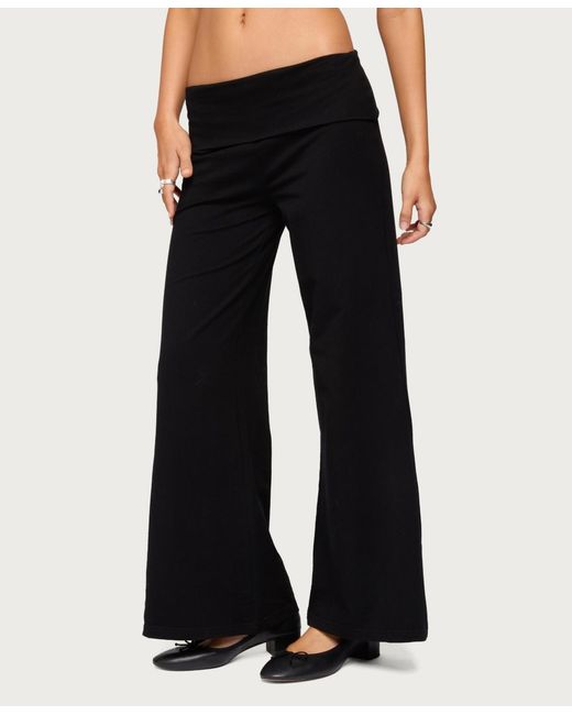 Edikted Black Wide Leg Fold Over Pants