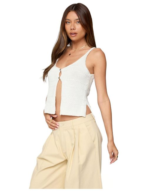 Edikted White Mikinley Split Front Knit Tank Top