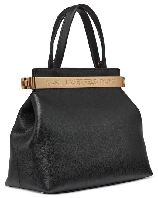 Karl Lagerfeld Black Jacqueline Medium Leather Satchel