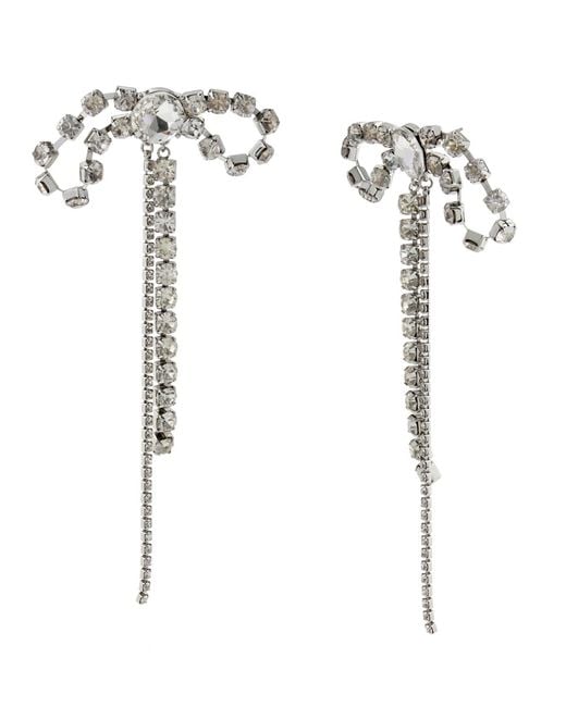 Steve Madden White Faux Stone Rhinestone Bow Statement Earrings