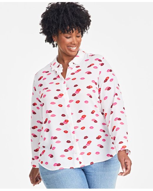 On 34th Red Trendy Plus Size Lip Party Printed Blouse