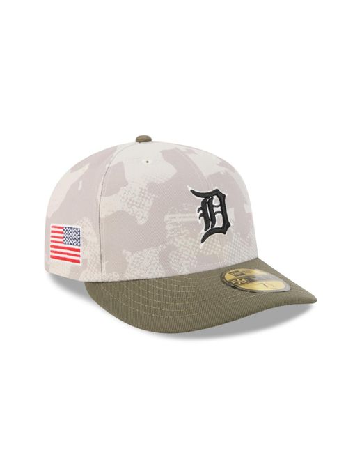 KTZ White Light Beige/olive Detroit Tigers 2025 Armed Forces Day 59fifty Fitted Hat for men
