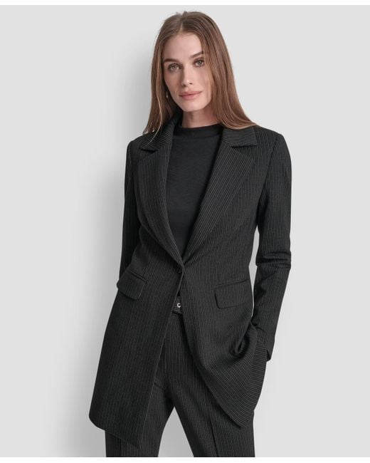 DKNY Women's Black Elizabeth Striped One Button Topper Jacket