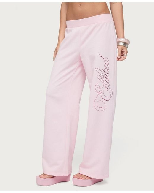 Edikted Pink Studio Rhinestone Sweatpants