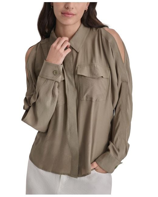 DKNY Brown Cold-shoulder Shirt
