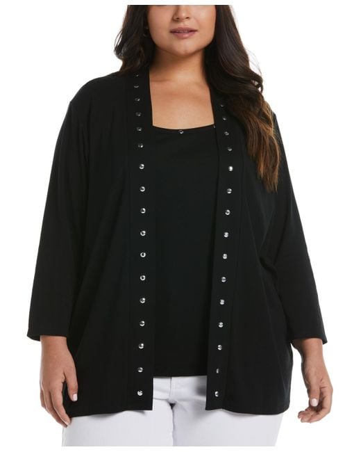 Rafaella Black Plus Size Open Front Cardigan Sweater
