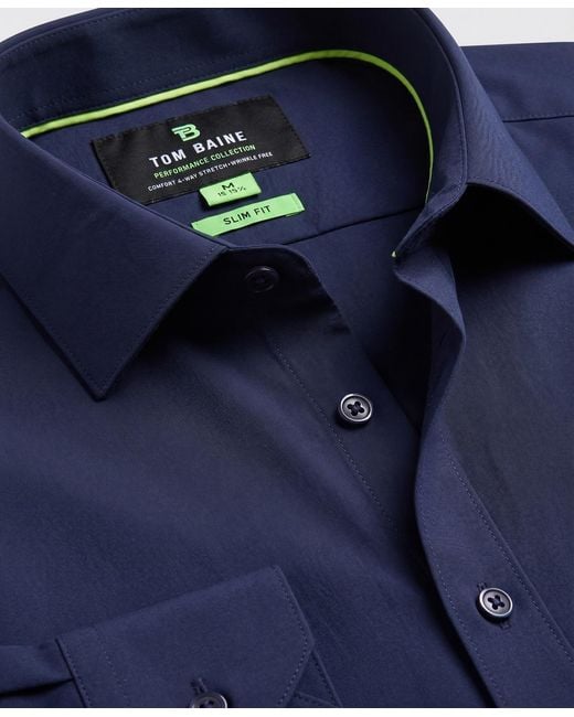 Tom Baine Blue Performance Stretch Solid Button Down Shirt for men