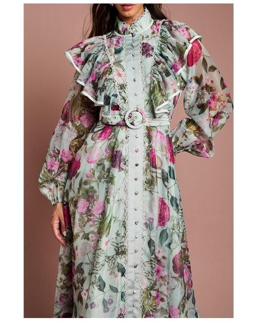 Coast White Long Sleeve Printed Organza Shirt Dress