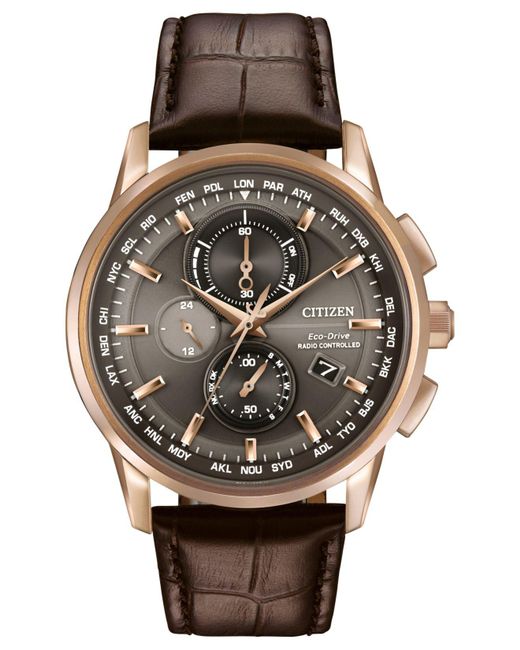 Citizen Men's Chronograph Eco-drive Brown Leather Strap Watch 43mm