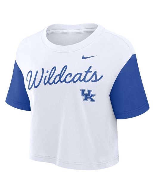 Nike Blue White/royal Kentucky Wildcats Color Block Script Performance Cropped T-shirt