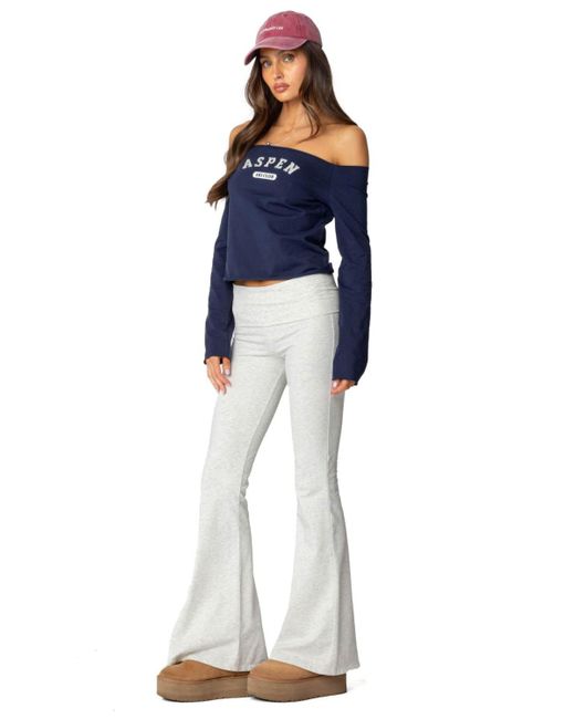 Edikted Blue Aspen Ski Club Off Shoulder Top