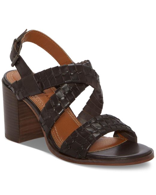 Lucky Brand Brown Dabene Woven Strappy Slingback Block-heel Sandals