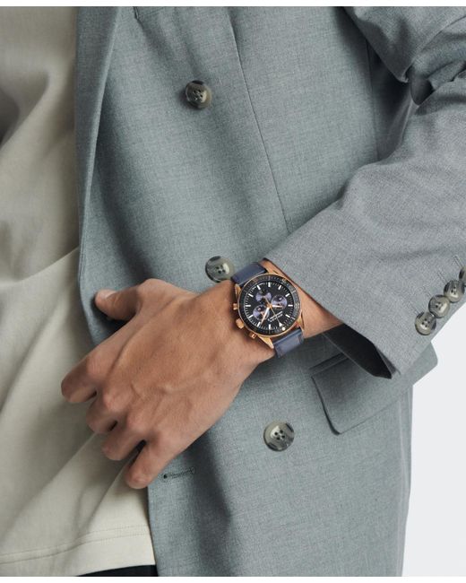 Movado Black Calendoplan S Swiss Quartz Chronograph Leather Strap Watch 42mm for men