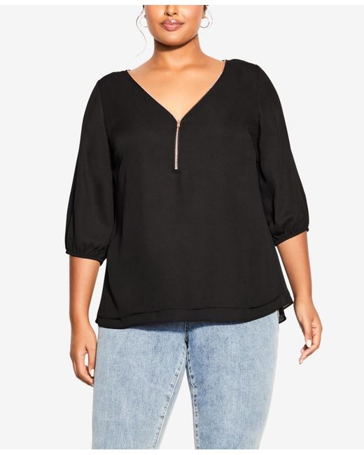 City Chic Black Trendy Plus Size Sexy Fling Elbow Sleeve Top