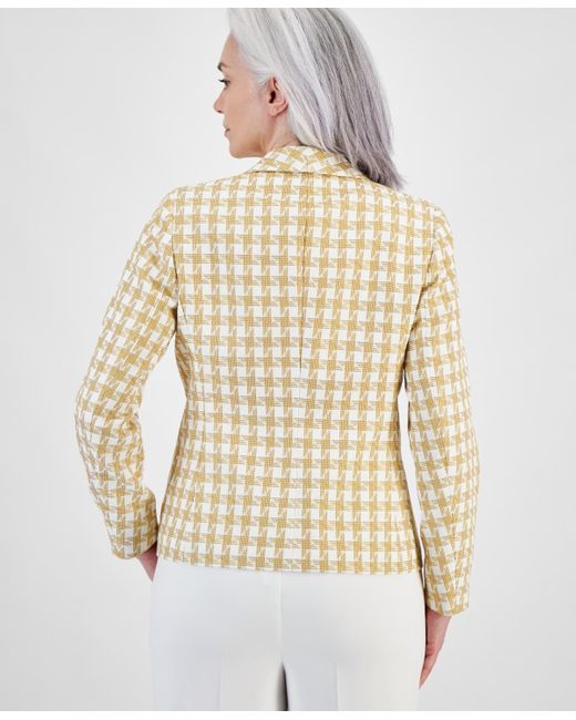 Kasper Natural Houndstooth Faux Double-breasted Jacket