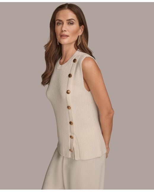 Donna Karan Natural Crewneck Sleeveless Sweater