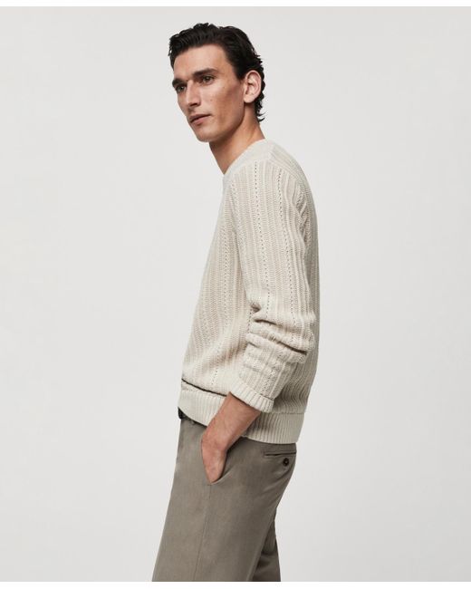 Mango White Contrasting Knit Sweater for men