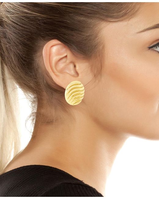 Steve Madden Yellow Gold Vintage Ribbed Circle Button Earrings