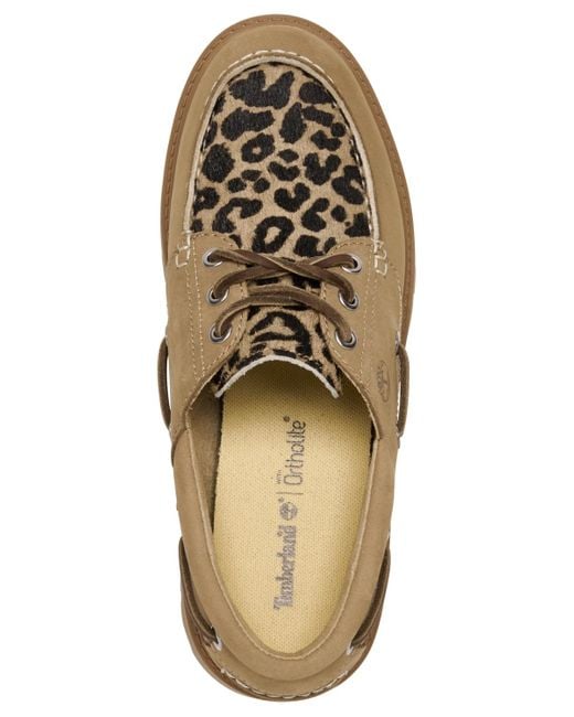 Timberland Brown Stone Street 3-eye Leopard Print Platform Boat Shoes From Finish Line