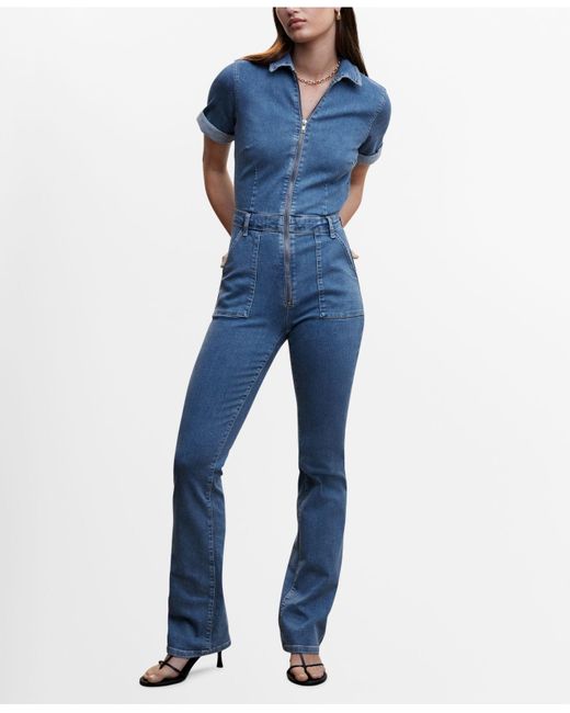 MANGO Blue Pure Cotton Solid Denim Basic Jumpsuit Price in India Full  Specifications  Offers  DTashioncom
