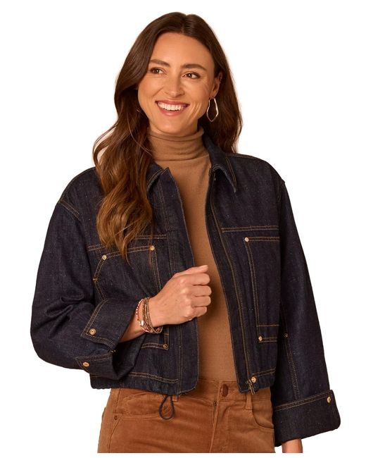 Democracy Black Cropped Denim Bomber Jacket