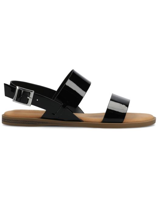 Journee Collection Black Lavine Round Toe Flat Sandals