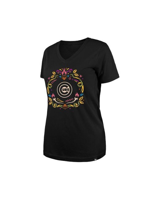 KTZ Black Chicago Cubs Dia De Los Muertos V-neck T-shirt