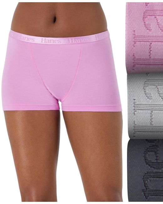 Hanes Pink 3-pk. Originals Supersoft Ultimate Boxer Brief Underwear 46ushb