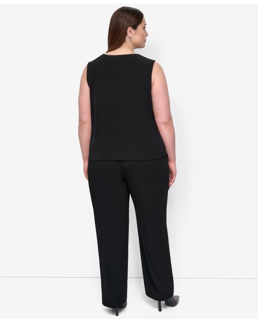 DKNY Black Plus Size Asymmetric Sleeveless Knit Top