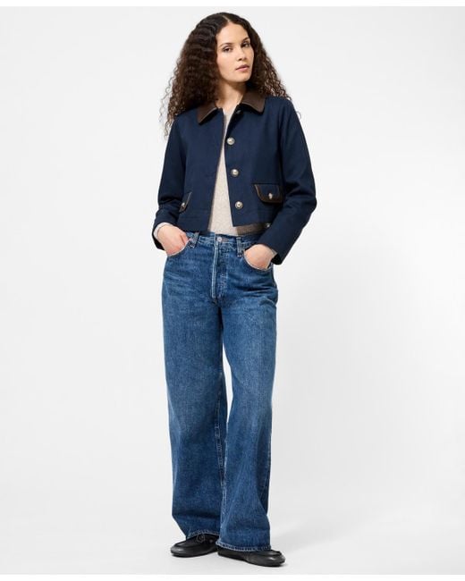 French Connection Blue Contrast Trim Two Pocket Cropped Jacket