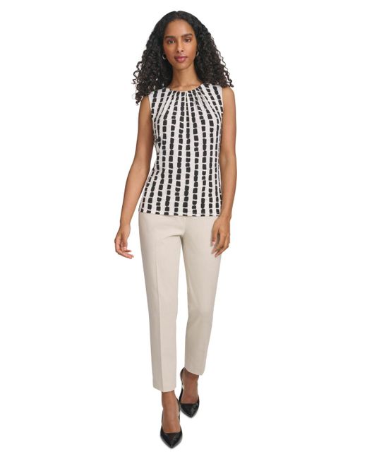 Calvin Klein White Pleated-neck Abstract-striped Top