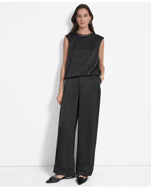 DKNY Black Crinkle-texture Chain-neck Top