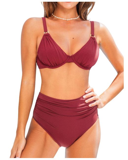 CUPSHE Red Underwire Ruching Back Tie Bikini Sets