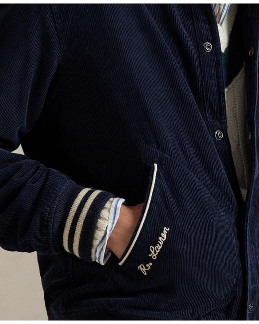Polo Ralph Lauren Blue Corduroy Letterman Jacket for men