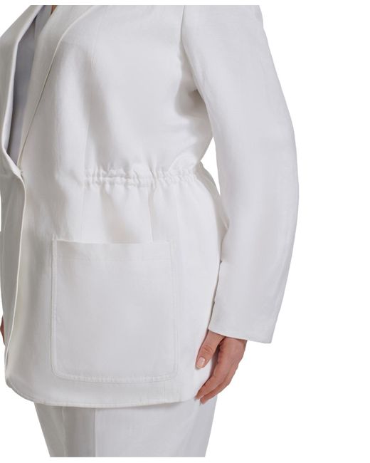 Calvin Klein White Plus Size Linen-blend Elasticized-waist Blazer