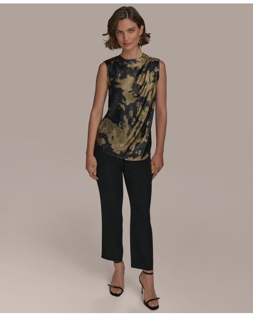 Donna Karan Brown Printed Button-trim Top