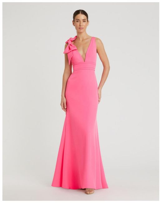 Mac Duggal Pink Sleeveless V Neck Bow Detail Mermaid Gown