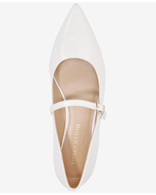 THINGS II COME White Kyra Luxurious Slip-on Mary Jane Pointed Toe Flats
