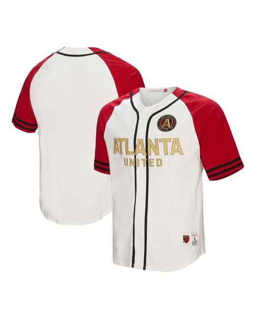 Men's Mitchell & Ness Atlanta Braves Legend Slub Henley Red and Navy  Baseball Shirt